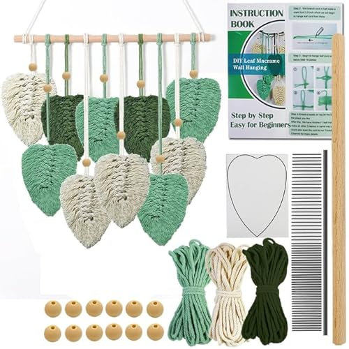 Suo Long Makramee Wandbehang Set für Erwachsene und Anfänger, einfaches Aufhängen mit vorgeschnittener Schnur, Anleitungsbuch