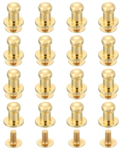 QUARKZMAN 16 Stück Leder Nieten Hohlnieten Schraubnieten für Leder Kugelkopf Stollen Schraube Rücken 5mm Rundkopf Knopf Nippel Schraubniete für DIY Lederhandwerk Handtaschen Schuhe, Hellgold