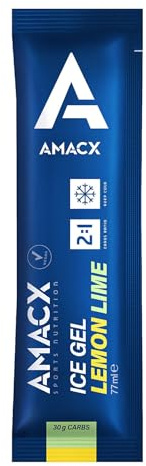 AMACX Energy Ice Gel con 30g Carbohidratos – Paquete de 12 y 200mg Sodio – Geles Energeticos Ciclismo y Running – Electrolitos Hidratacion para Entrenamiento Intenso – Limón Lima