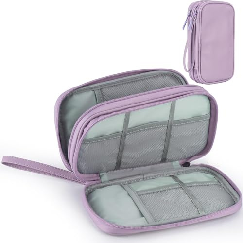 Teskyer PU Leder Kabeltasche Organizer - Doppelschicht, wasserdichte, Reise Gadgets, Tragbar Travel Essentials, für Ladegerät, Powerbank, Lila