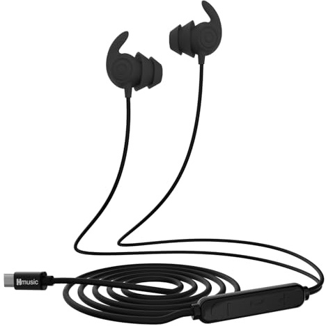 Hmusic Auricolari per Dormire, Silicone morbido e comodo, Isolamento Acustico 30 dB, Cuffie con filo USB-C e microfono, Design piatto per dormire di lato, Viaggio, Meditazione(Nero)