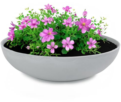 matches21 HOME & HOBBY Pflanzschale für draussen in hell-grau marmoriert 37 x 10,5 cm als wetterfeste Blumen-Schale