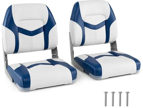 Homasis Juego de 2 Asientos Plegables para Barco, Acolchadas, Grueso, Silla deYate Ergonómico Impermeable con Respaldo Y Marco de Metal, Control para Barcos, hasta 113/150 Kg (azul + blanco)