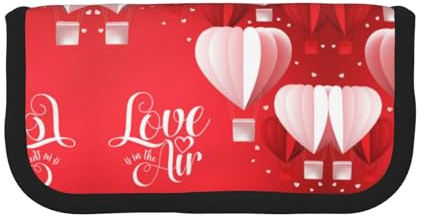 CHANGLEI Romantic Heart Balloon Sturdy Canvas Pencil Case with Full-Print Design,Double Zip Closure, Black Border Contrasting Design Multi-Use Organizer