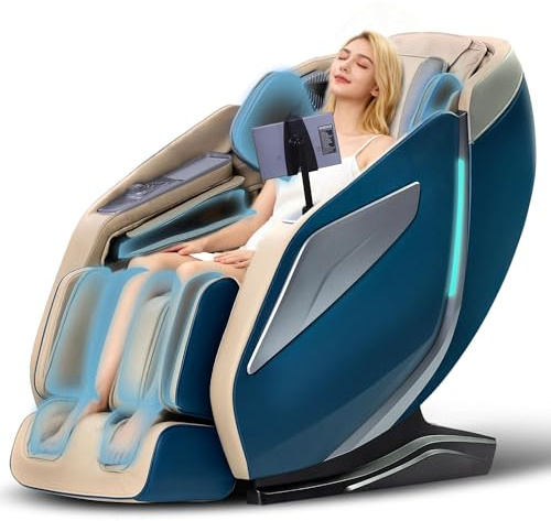 MeitFith 4D Massagesessel Ganzkörpermassage Shiatsu Massagematte Massagesessel mit Wärmefunktion Massage Stuhl Massage Chair fußmassagegerät, Blau