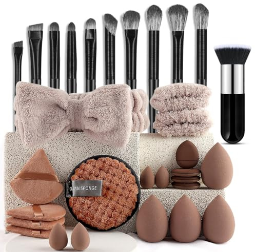 Makeup Brush Set,31 Pcs Makeup Tool Set Premium Synthetic Foundation Powder Concealers Eye Shadows Blush Makeup Brushes Kit with Makeup Sponge, Powder Puffs for Women
