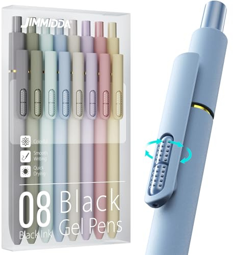 JIMMIDDA 8Pcs Black Gel Pens - 0.7mm Medium Point Black Ink Pens | Smooth Writing - Quick Drying Retractable Pen for Men Women (Morandi - 8Pcs)