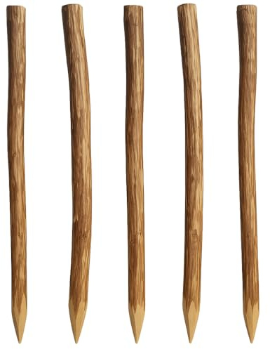 Natursache Haselnuss Holzpfosten Set, 5-teilig, Angespitzte Rundpfähle für Staketenzaun, Bauernzaun, Gartenzaun (5 Stk., 150 cm)