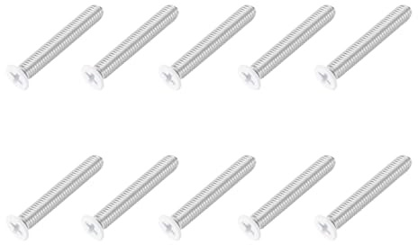 sourcing map Viti a testa svasata piatta M6 x 40 mm, in acciaio inossidabile 304, filettatura completa, viti a croce Phillips, per il collegamento di mobili e elettrodomestici (bianco, confezione da