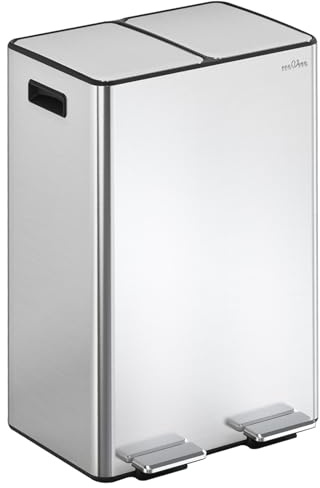 mVm Mülleimer Küche,60 Liter Treteimer,2 x 30 Liter Treteimer, 2 Fächer, Mülltrennsystem, Abfalleimer Küche mit Inneneimer aus Kunststoff,Metall,Klappdeckel, Softclose, Luftdicht