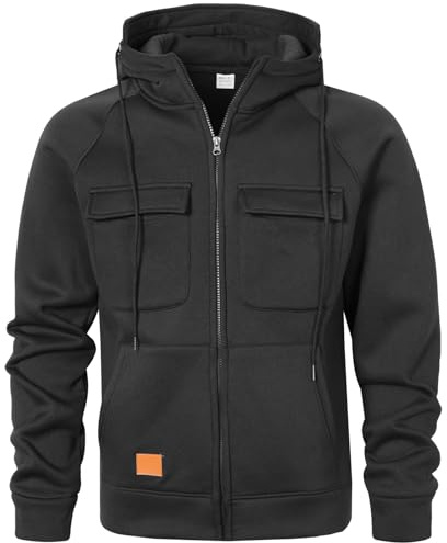 MEDUOLA Sweats a Capuche pour Homme Zippé Hiver Manches Longues avec Poches Chaud Veste Sport DéContracté (M,Noir)