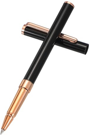 PATIKIL Luxury Metal Rollerball Pen, 0.5mm Black Ink Metal Ballpoint Luxury Grade Craftsmanship Gift for Men Women Office Signature Writing, Black Rose Gold Tone