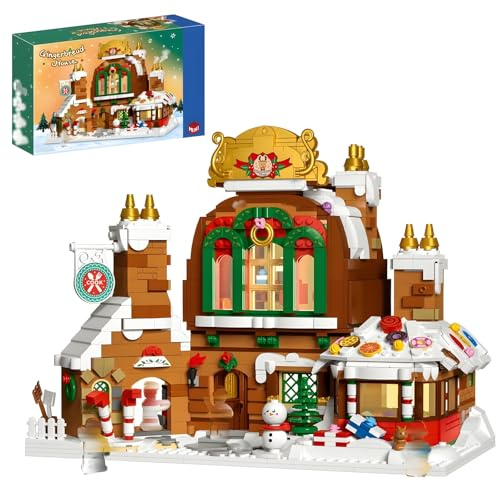 PlayExquizen Lebkuchenhaus Modularer Bausteine Bausatz, 1481 Teile Weihnachten Klemmbausteine für Erwachsene, Festliches Architektur Modell mit Figuren, Dekoration, Geschenk für Erwachsene und Kinder
