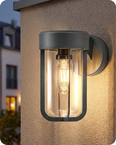 GOEBLESON Außenwandleuchte, Anthrazite Aussenlampe Wand ohne Birne, moderne Wandleuchte Metall, Außenbeleuchtung Hauswand E27-Fassung, IP44 Wasserdicht, für Balkon, Terrasse, Garten, Garage ZM14HBD05