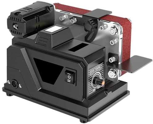 Mini levigatrice elettrica da banco con controllo continuo della velocità, velocità del nastro 10 m/s per lucidatura e affilatura coltelli, ideale per progetti fai da te in legno e metallo