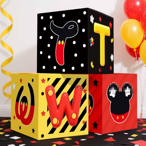ZDHOOKAN Mouse 2nd Birthday Party Decorations Mouse Second Birthday Balloon Boxes with Letters, 2 Years Old Bday Party Idea for Baby Boys|Girls