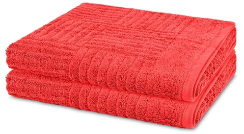 Ross 2er-Set Duschtücher Carre – 70x140 cm, Walkfrottee 520 g/m², 100% Baumwolle, Hoch-Tief-Struktur, weich & saugstark – Stylische Badakzente in frischen Farben, pflegeleicht & langlebig - Hummer