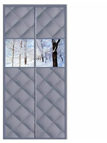 Thermo Vorhang Gegen KäLte TüR Türvorhang mit magnetischer Anziehung, schalldicht, hält warm, Fenstern, winddichte Türdecke(Grey with windows,90x210cm)