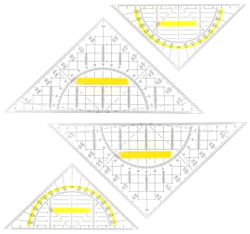 4PCS Multifunktionales Geodreieck Set mit Griff, Geodreieck flexibel | Großes und kleines Geodreieck flexibel, Transparentes Kunststoff Dreieck Lineal, für Schule Büro Künstler, Dreiecke zum.