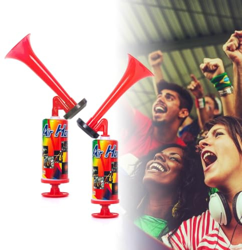 Esoes 2 Stück Laut Air Horn Luftdruck Fanfare Handheld Pumpe Klassische Air Horns signalhorn Krachmacher Tragbar für Fußball Karneval Partys Veranstaltungen Leicht Handlich Wiederverwendbar