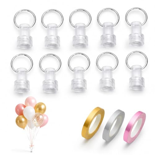 10 Pièces Poids Pour Ballons À L'hélium,Poids Ballon Helium Robuste et Fiable,Poids pour Ballons à L'Hélium Réutilisables,avec 3 Rubans de 10 Mètres,pour Décoration de Mariage et Fêtes D'anniversaire