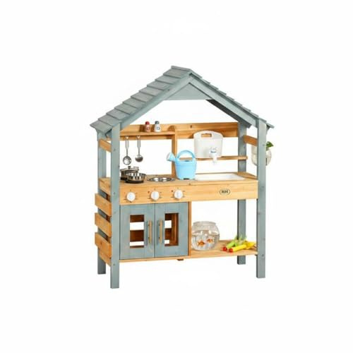 Qianly Cocina de Juguete para Niños Cocina de Madera Cocina Infantil Juguete de Cocina con Fregadero Ganchos para Utensilios y Zona de Preparación Que Impulsa la Creatividad Apta para Jardín Patio