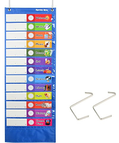 Orario giornaliero, tasca portabile, programma delle lezioni con 26 tessere, 13+1 tasche. 13 carte riutilizzabili colorate fronte-retro + 13 vuote, (versione inglese)