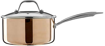 Premier Housewares Minerva Lot de casseroles et casseroles en cuivre antiadhésif en verre et acier inoxydable 39 cm