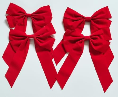 CaPiSo 4 Stück Set Velourschleifen ROT 20x30cm Weihnachtsbaum Geschenkschleifen Weihnachtsschleifen Samtschleifen Velour Adventsgesteck … (Einfach Classic Rot)