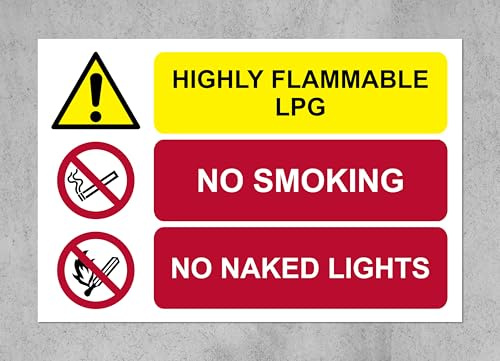 Highly flammable LPG no smoking no naked lights Safety sign - 1.2mm Rigid plastic 300mm x 200mm