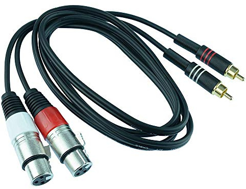 Dual 2 x RCA Gold Male Plug Jack to 2 x XLR Female Socket Lead (0.5M Length) - Twin Lead Audio Signal Patch Cable