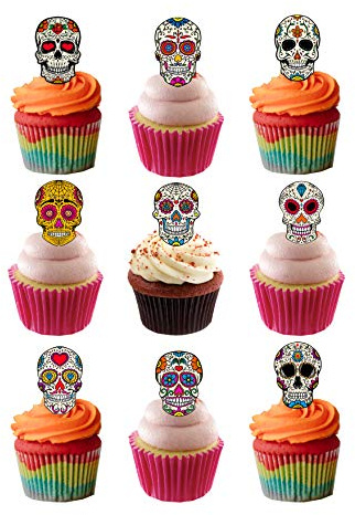 Top That 36 Stück essbare Kuchendekorationen mit Totenkopf-Motiv, perfekt für Halloween-Partys