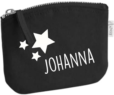 minimutz Schminktasche für Mädchen | personalisiert mit Namensdruck & Sterne | kleine Kosmetiktasche für Kinder inkl. Name | Make-up Täschchen mit Reißverschluss | Abmessungen: S (14 x 11 cm) schwarz