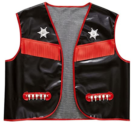 W WIDMANN MILANO Party Fashion - Cowboy Weste Herren, Sheriff Kostüm Accessoire mit Stern und Fransen, Karneval Outfit