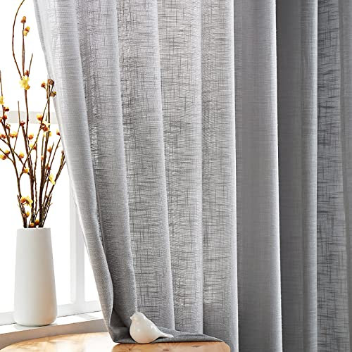 Fmfunctex Grey Sheer Curtains for Bedroom 54 Drop Linen Textured Eyelet Curtains for Living Room Semi Sheer Light Filtering Window Curtain Drapes for Dining Room 2 Panels