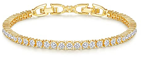 Lisandra Scott Funkelndes Shiny Tennis Armband mit glänzenden Steinchen I Tennisarmband Schmuck für Damen, Frauen und Mädchen mit Steinen I Damenarmband in echter Juweliersqualität (Gold)