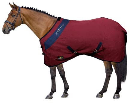 Horses, Pferdedecke für Pferdebox in Cotton Maddy 2 Modell, Leicht und Atmungsaktiv für Frühling und Sommer, mit Riemen und Schweifhülle (Bordeaux/Blau- 155 cm)