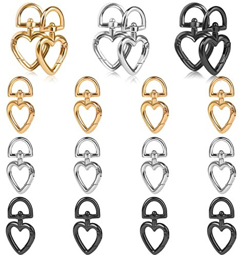 18 Stück Karabinerhaken in Herzform Trigger Schlüsselanhänger Haken Schlüsselanhänger DIY Drehbare Karabiner für Schlüsseltaschen Dekorationen Pistole Gold Silber