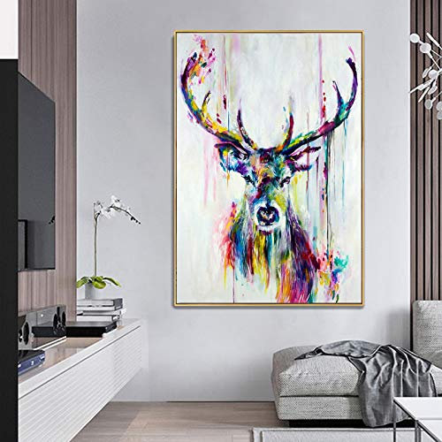 XIANGPEIFBH Leinwand Malerei Bunte Hirsch Abstrakte Tier Skandinavische Wandkunst Bilder Drucke und Poster für Wohnzimmer Dekor 30x50cm (12x20inch) Ungerahmt