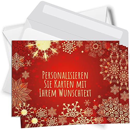 Einladungskarten Manufaktur Hamburg 8 Weihnachtskarten - mit Ihrem Text PERSONALISIERT - Rot mit Schneeflocken - mit Umschlägen, Grußkarte Postkarte Weihnachten weihnachtlich