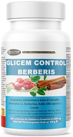Hyper Glicem Control Berberis 60 Cpr - Integratori per Glicemia con Berberina, Gymnema, Cannella, Acido Alfa Lipoico e Cromo Picolinato - Metabolismo dei Carboidrati - Made in Italy