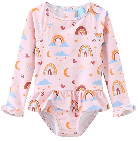 Aisyee Baby Girl Swimming Costume Long Sleeve One Piece Swimwear Baby Girl Swimsuit 3 Months-5 Years