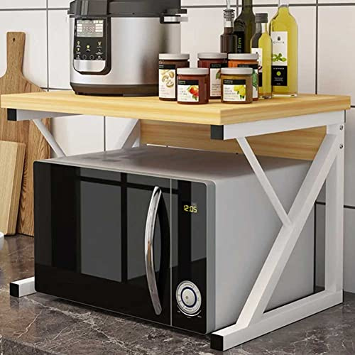 BAKAJI Scaffalatura Mobile Scaffale Porta Microonde Struttura in Metallo con Ripiano in Legno MDF Organizer Mensola Porta Utensili Strumenti Cucina Design Moderno Dimensione 54 x 35 x 35 cm