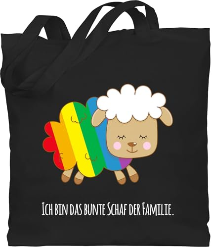 Baumwolltasche - LGBTQ Kleidung Pride Flag - Ich bin das bunte Schaf der Familie - weiß - Unisize - Schwarz - jutebeutel lgbt buntes stoffbeutel jute bag csd regenbogen stofftasche tote lesbian in