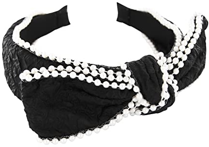 axy Haarreif mit Perlen und große Schleife 14,5 cm x 4,5 cm - Wunderschön Stirnband Haarschmuck Haarreifen HRSP (Schwarz)