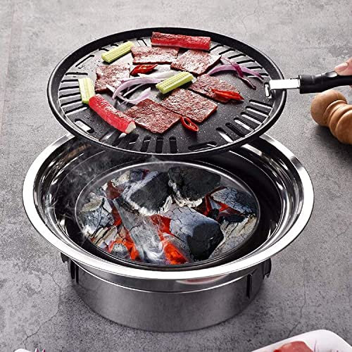 NEWCES Certification de sécurité Barbecue au Charbon de Bois Multifonctionnel Hot Pot Barbecue Grill Tabletop Korean BBQ Grill Ménage Fumoir Grill for extérieur/intérieur