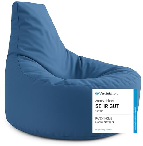 PATCH HOME Gamer Kissen & Lounge Sitzsack – befüllbar mit Reißverschluss, gefüllt mit Styropor, geeignet für In- & Outdoor. Perfekt als Gaming Sessel Sitzkissen (Blaugrau, Ø 65cm x Höhe 70cm Junior)