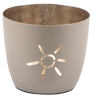 Maritimes Windlicht Baltic – Metall mit Motiv – Sonne, Sand, Gold | 10 x 10 x 8,5 cm – für Teelichter & Stumpenkerzen – Haus, Garten, Balkon, Terrasse – Licht- & Schattenspiele – Seaside No.64