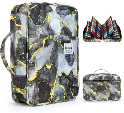 YOUSHARES Federmäppchen mit 300 Fächern – Stifteetui Organizer mit praktischer Verpackung und Reißverschluss, mehrlagiger Halter für Prismacolor Buntstifte und Gelschreiber, Marmorgrau