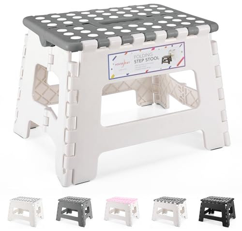 HOUSE DAY 22cm Tritthocker Klappbar - Faltbarer Hocker Kinder Klappstuhl Hocker Klappbar Kinder Hocker Klappbar, Klapphocker Faltbar Falthocker Faltbarer Hocker Tritthocker Kinder Fußhocker(Grau&Weiß)